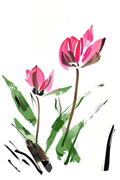 Tulip Japanese minimal painting art blossom.