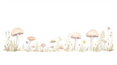 Mushrooms with flowers as divider watercolor illustrated drawing fungus.