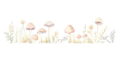 Mushrooms with flowers as divider watercolor amanita fungus agaric.