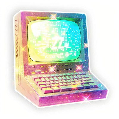 Glitter computer flat sticker electronics television hardware.