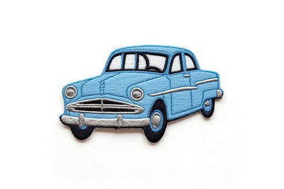 Felt stickers of a single classic car transportation automobile vehicle.