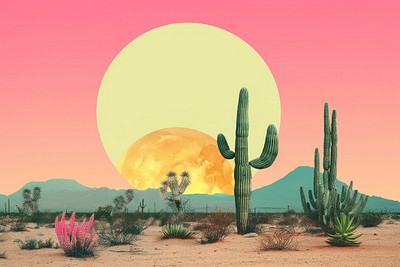 Retro collage of desert astronomy outdoors scenery.