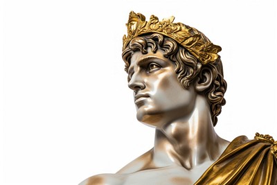 Greek sculpture david wearing vintage gold crown bronze person statue.