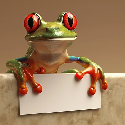 Colorful frog holding blank sign