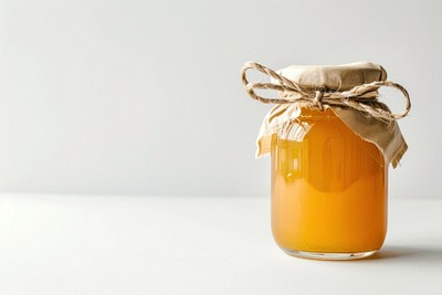 Organic honey in glass jar