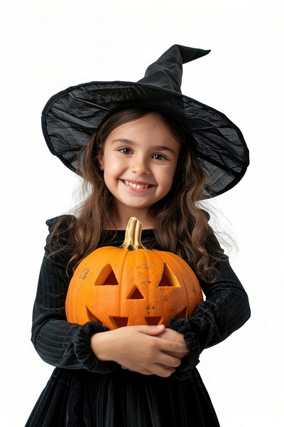 Smiling girl holding pumpkin