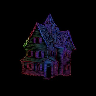 Colorful haunted house illustration