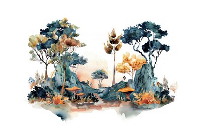 Whimsical forest watercolor illustration