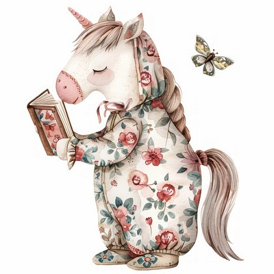 Whimsical unicorn reading book