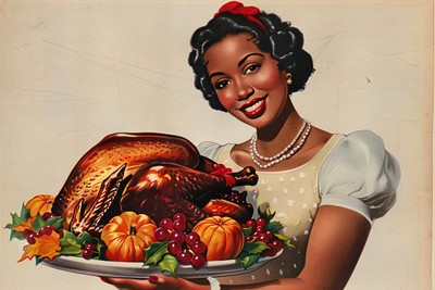 Vintage Thanksgiving woman turkey