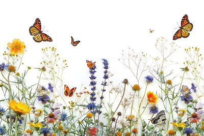 Colorful butterflies over wildflowers