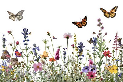 Colorful butterflies in blooming meadow