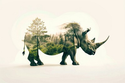 Rhino nature double exposure art