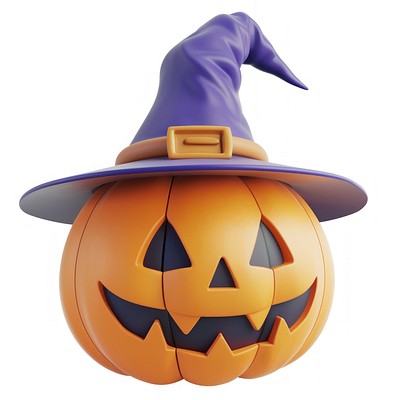 Halloween pumpkin wearing witch hat