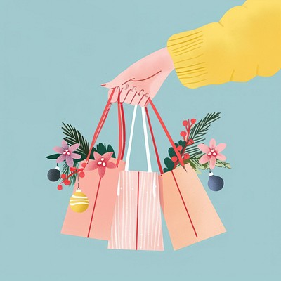 Hand holding festive shopping bags