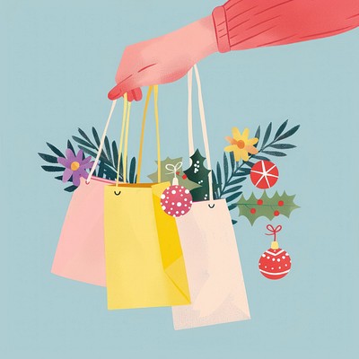 Hand holding festive shopping bags