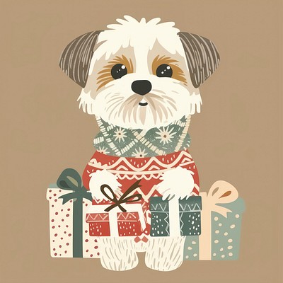 Cute dog with Christmas gifts