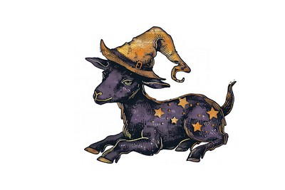 Whimsical goat wearing wizard hat