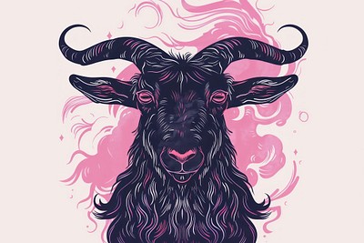 Intricate goat illustration with pink accents