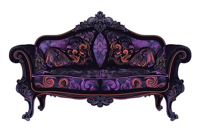 Elegant vintage ornate purple sofa