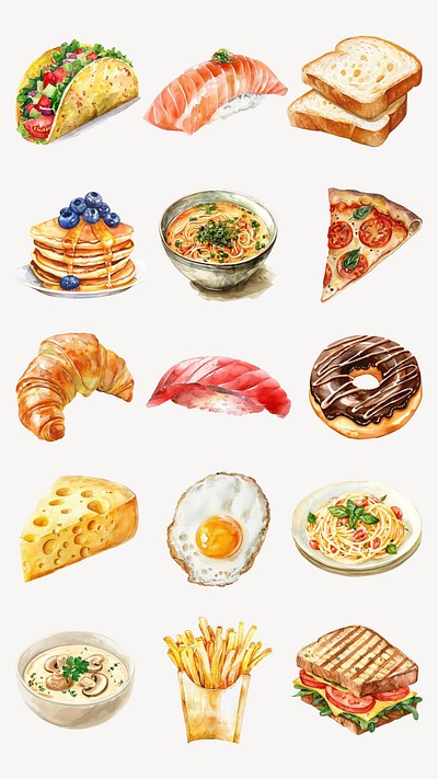 watercolor food element set