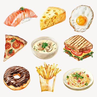 watercolor food element set