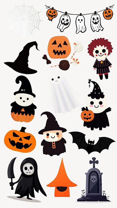 Halloween cartoon character element set