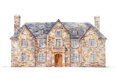 Elegant stone mansion architectural illustration