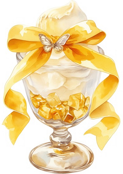 Elegant dessert with golden ribbon