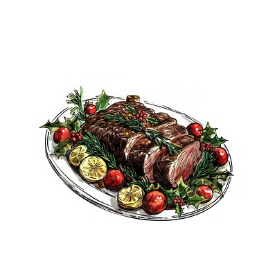 Festive roast beef with garnishes