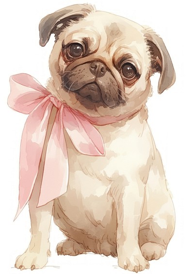 Adorable pug with pink bow