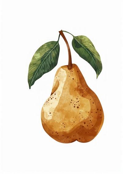 Watercolor pear with green leaves