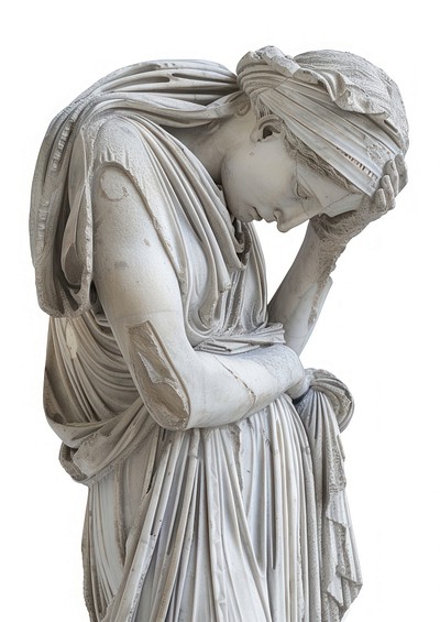 Classical marble statue depicting sorrow.