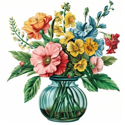 Flowers bouquet vase painting graphics.