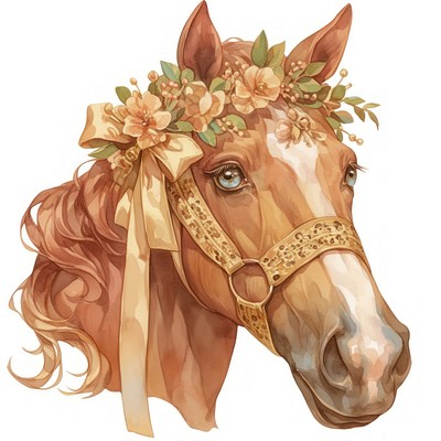 Elegant horse adorned with flowers