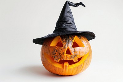 Halloween pumpkin with witch hat