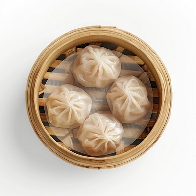 Steamed dumplings in bamboo steamer