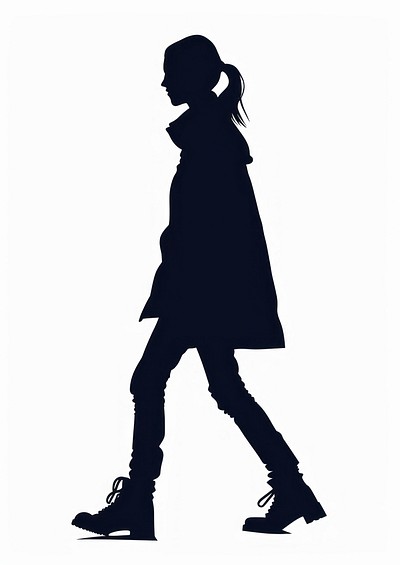 Silhouette woman walking confidently.