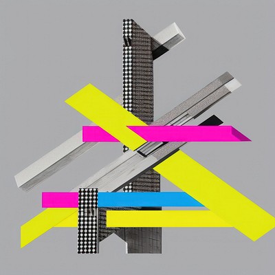 Collage art of building and cmyk print marks symbol cross city.