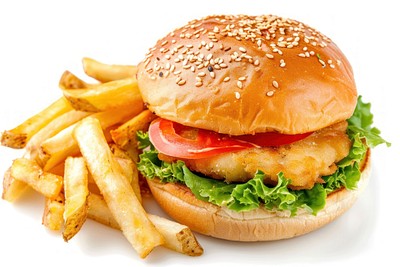 Delicious crispy chicken burger meal