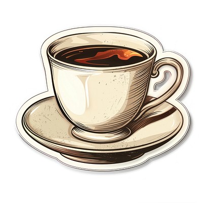 Coffee cup sticker beverage saucer drink.