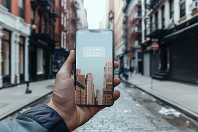 Urban smartphone screen cityscape