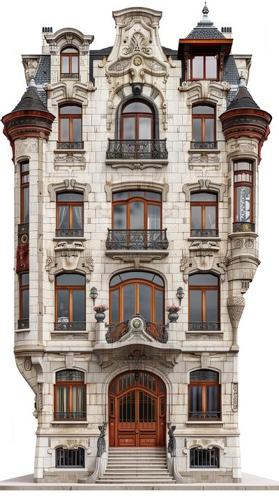 Art nouveau tall building architecture housing window.