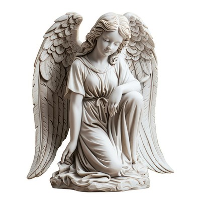 Elegant angel statue kneeling gracefully