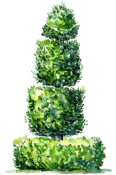 Elegant topiary watercolor garden art