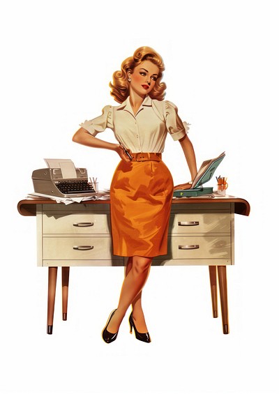 Vintage office woman illustration