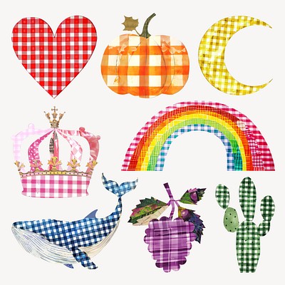 Gingham collage design element set