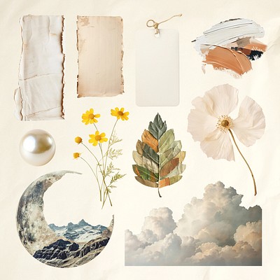 Aesthetic ephemera collage design element set