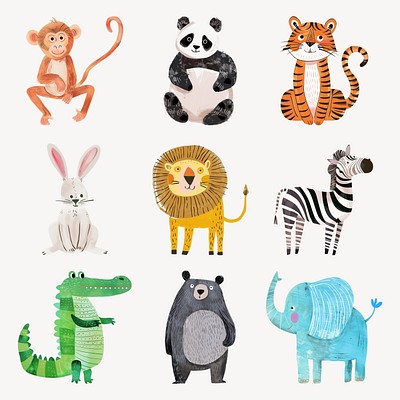 Cute animal illustration design element set 