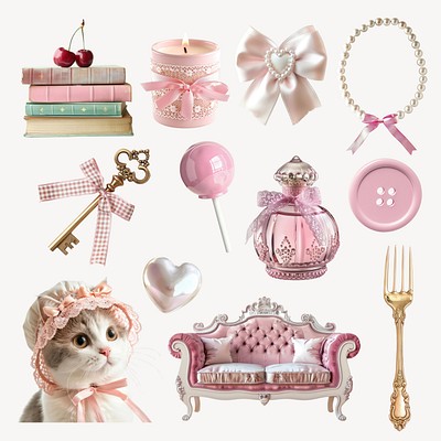 Aesthetic pink coquette design element set